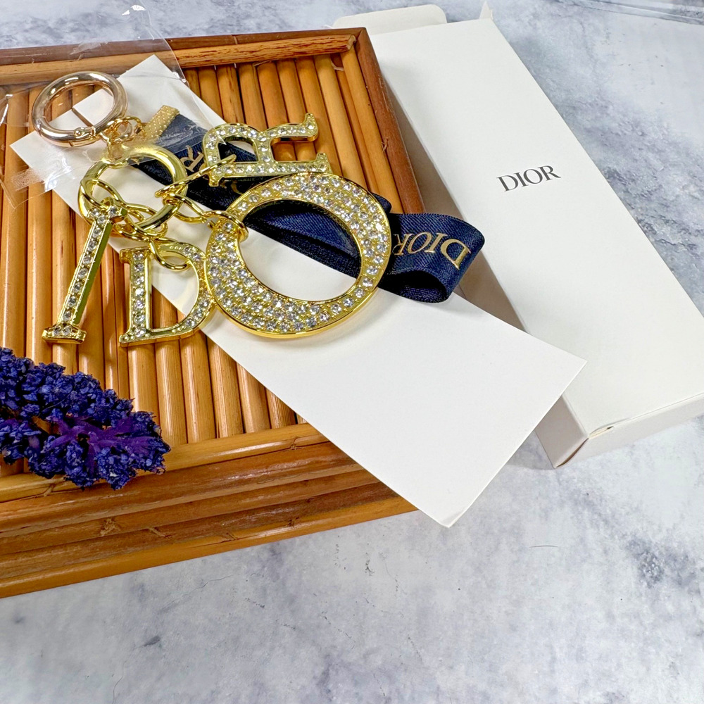 Navy Blue Gold CD Classic Ribbon Keychain Ring Box Bag Charm Dangle Wedding Gift